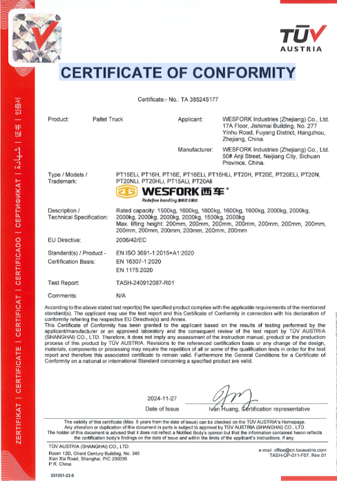 CERTIFICATE OF CONFORMITY